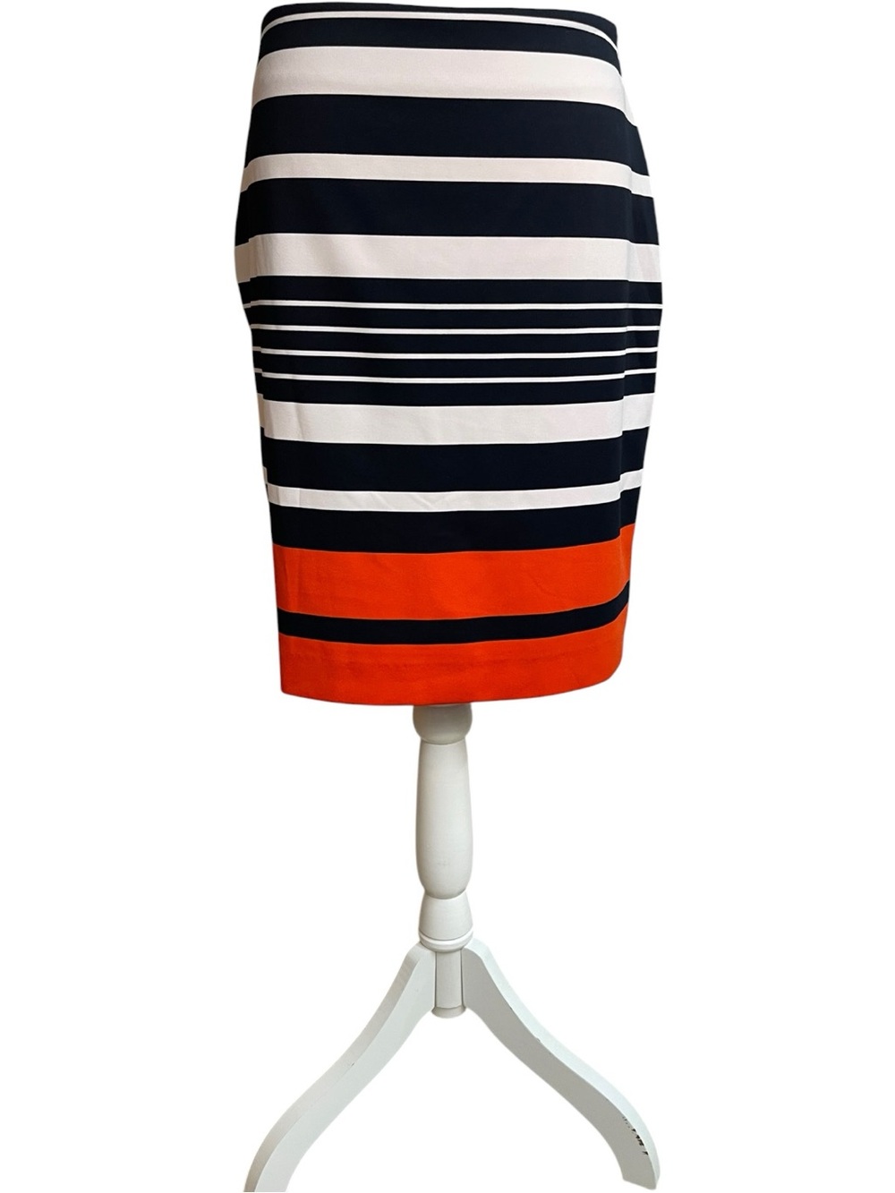 MICHAEL Michael Kors Knit Knee Length Straight Pencil Skirt Navy White Stripes